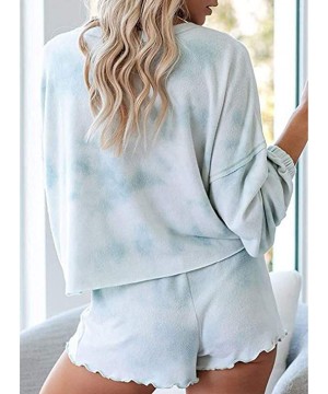 Sets Tie Dye Pajamas for Women Loungewear Ruffle Long Sleeve Short 2 Piece Outfits Set Sleepwear Nightwear - Blue - CR190LKO2XH