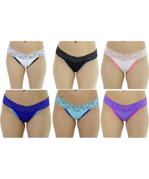 Panties Thongs Panties for Women (Pack of 6) - Floral Lace Band - CQ12OCIT70W