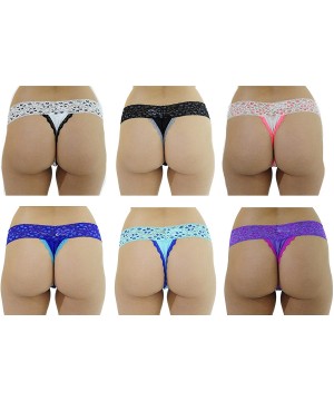 Panties Thongs Panties for Women (Pack of 6) - Floral Lace Band - CQ12OCIT70W