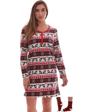 Sets Women's Ultra-Soft Sleep Shirt Nightgown with Matching Fuzzy Socks - Nightgown Reindeer Fairisle - C918EG89QMK