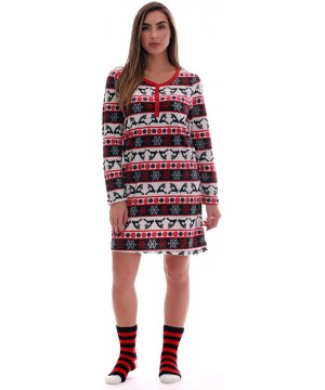 Sets Women's Ultra-Soft Sleep Shirt Nightgown with Matching Fuzzy Socks - Nightgown Reindeer Fairisle - C918EG89QMK