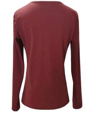 Sets Womens V Neck Casual Solid Color Pullovers Long Sleeves Solid Color Sweatshirt Tunics Blouse Tops - Wine - CZ194G2KM0O