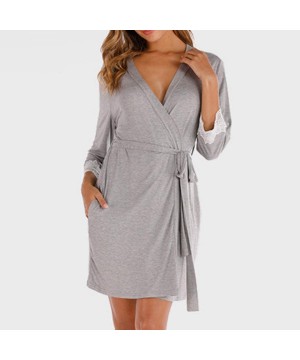 Robes Women Kimono Robes 100% Cotton Lightweight Robe Short Knit Bathrobe Lace Cuffs Soft Sleepwear Ladies Loungewear 01 grey...