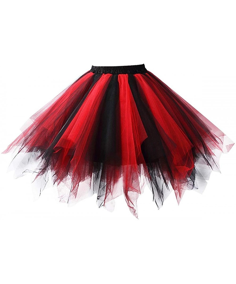 Shapewear Women's 1950s Vintage Petticoats Crinolines Bubble Tutu Dance Half Slip Skirt - Black-red - CT18N0OG5K8