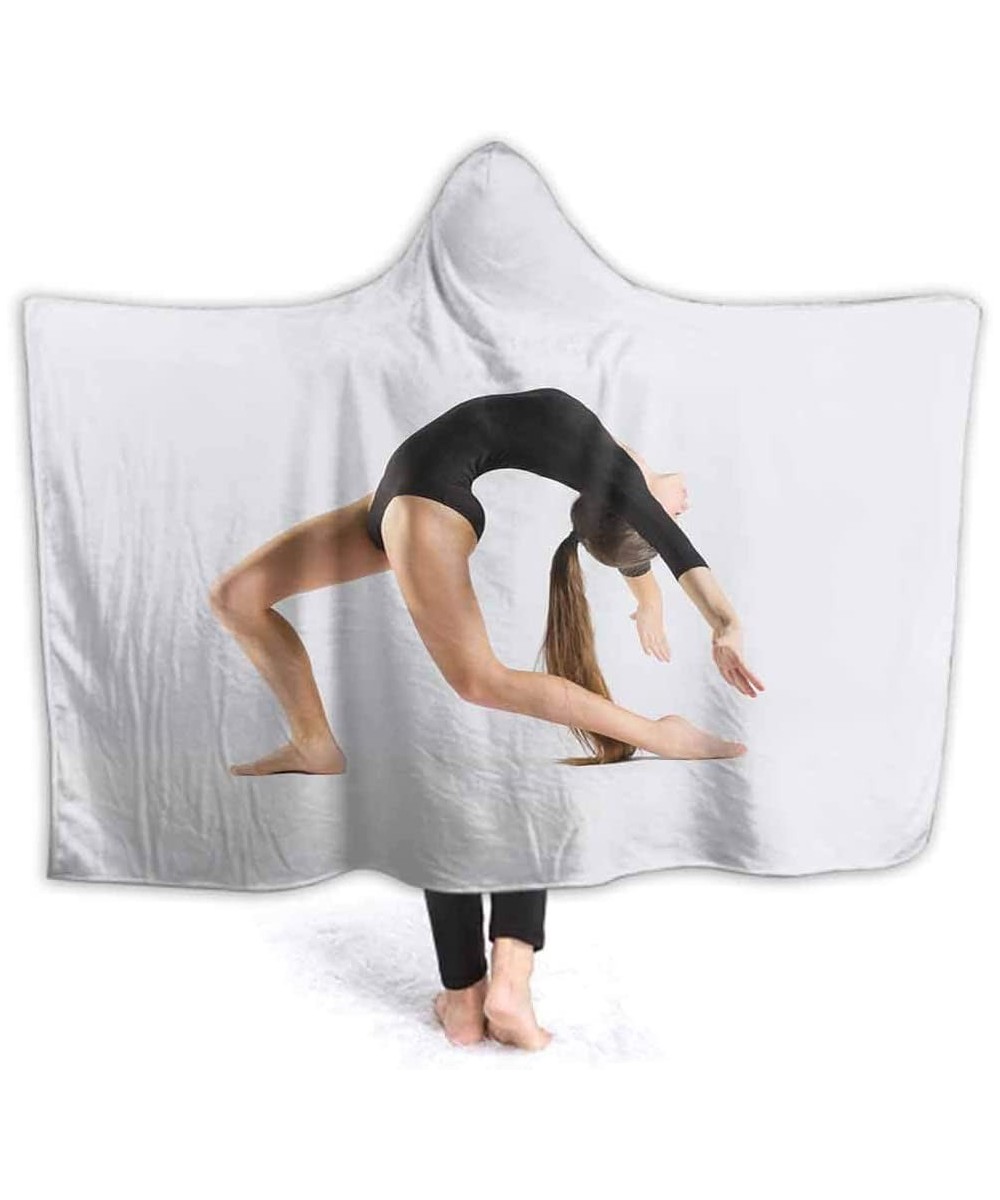 Robes Fleece Blanket Young Girl Engage Art Gymnasti On Grey Throw Blanket with Hood- 60W by 50H Inches - Red - C5194G564MX