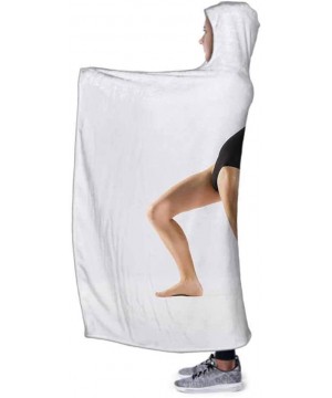 Robes Fleece Blanket Young Girl Engage Art Gymnasti On Grey Throw Blanket with Hood- 60W by 50H Inches - Red - C5194G564MX