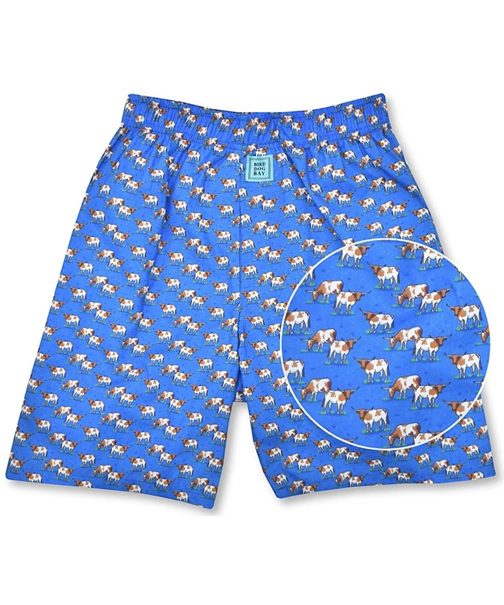 Boxers Longhorn Bull Texas 100% Cotton Printed Boxer Shorts - Blue - C3197CX2IRC