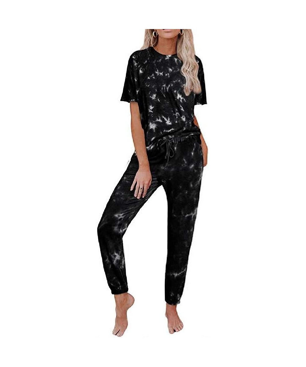 Sets Women's Long/Short-Sleeve Homwear Jogging Pants Trousers Casual Tie Dye Print PJ Set - 27 - CF19DEXR3AG