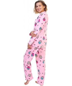 Sets Women's Cozy Fleece Pajama Set - Cupcakes With Pockets on the Pants - CD11OQH8JFX