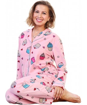 Sets Women's Cozy Fleece Pajama Set - Cupcakes With Pockets on the Pants - CD11OQH8JFX