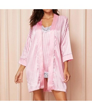 Nightgowns & Sleepshirts 2PCS New Women Floral Lace Striped Nightdress with Thong Pajamas Sleepwear Lingerie Haslter Sleep Un...