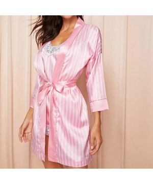 Nightgowns & Sleepshirts 2PCS New Women Floral Lace Striped Nightdress with Thong Pajamas Sleepwear Lingerie Haslter Sleep Un...