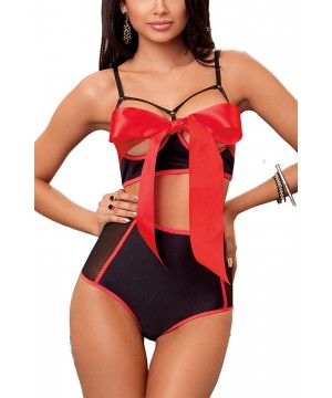 Baby Dolls & Chemises Unwrap Me Babydoll Red Bow Lingerie Set Sleepwear - Red/Black Sets - CB18NGL9R6C