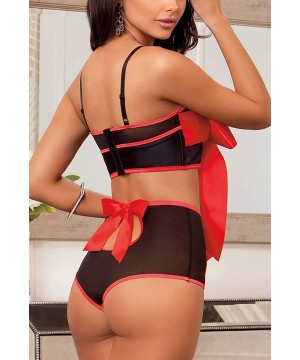 Baby Dolls & Chemises Unwrap Me Babydoll Red Bow Lingerie Set Sleepwear - Red/Black Sets - CB18NGL9R6C