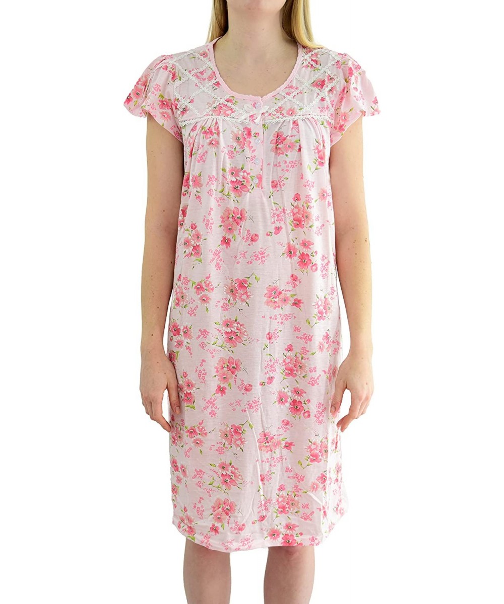 Nightgowns & Sleepshirts Women's 'Eve' Floral Printed Cotton Nightgown - Pink Floral - CO18DTY5XAI