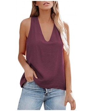 Accessories Women's V Neck Cross Back Tops Solid Color Summer Sleeveless Shirts Tank Camisole Blouse - Wine - CL199SH3LL8