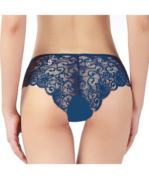 Bottoms Women Teddy Lingerie Fashion Delicate Translucent Underwear Sexy Panties Floral Lace Briefs Thongs Underwear Blue - C...