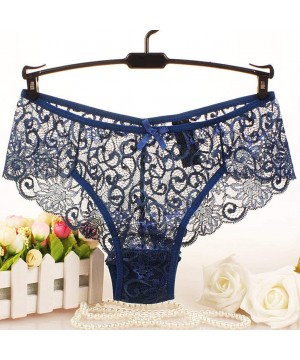 Bottoms Women Teddy Lingerie Fashion Delicate Translucent Underwear Sexy Panties Floral Lace Briefs Thongs Underwear Blue - C...