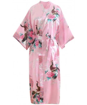 Robes Women Sexy Print Blossom Kimono Dressing Gown Bath Robe Lingerie Nightdress - Pink - CP199UUNQW0