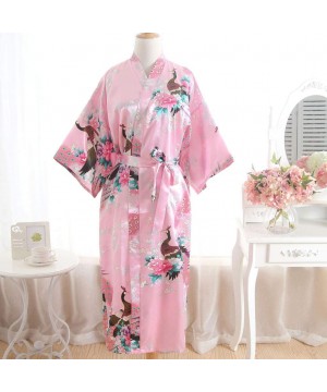 Robes Women Sexy Print Blossom Kimono Dressing Gown Bath Robe Lingerie Nightdress - Pink - CP199UUNQW0