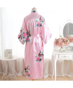 Robes Women Sexy Print Blossom Kimono Dressing Gown Bath Robe Lingerie Nightdress - Pink - CP199UUNQW0