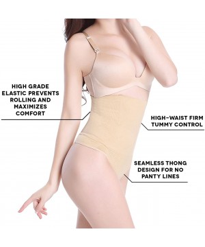 Shapewear Alluring Women's Shapewear High Waist Shaping Thong Control Panties - Nude - CT189Y3H6EE