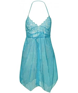 Baby Dolls & Chemises Women Lingerie Chemise Halter Nightie Lace Babydoll Sleepwear Dress - Green - CZ199HZQERN