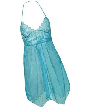 Baby Dolls & Chemises Women Lingerie Chemise Halter Nightie Lace Babydoll Sleepwear Dress - Green - CZ199HZQERN