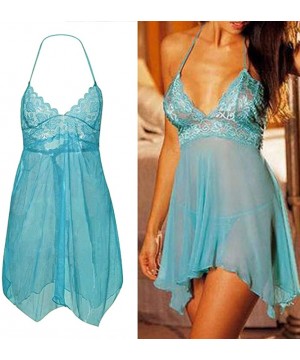 Baby Dolls & Chemises Women Lingerie Chemise Halter Nightie Lace Babydoll Sleepwear Dress - Green - CZ199HZQERN