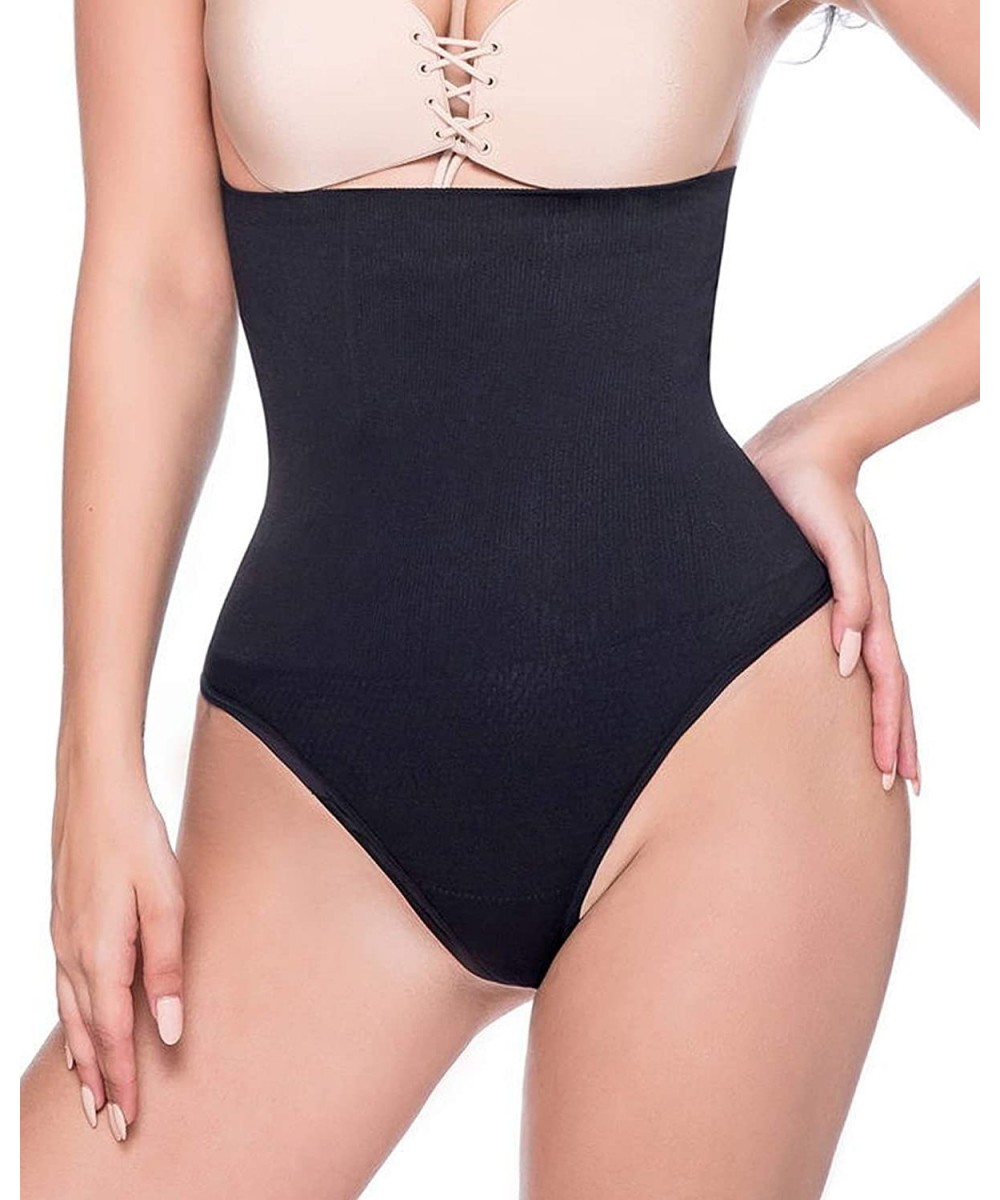 Shapewear Women High Waist Cincher Girdle Tummy Control Thong Panty Seamless Shapewear with 4 Steel Bones - Black-1(hi Waist ...