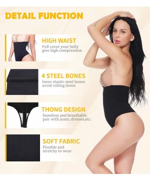 Shapewear Women High Waist Cincher Girdle Tummy Control Thong Panty Seamless Shapewear with 4 Steel Bones - Black-1(hi Waist ...