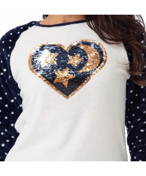 Sets Long Sleeve Fleece Pajama Set for Women with Reversible Sequin Heart - CG18XY96706