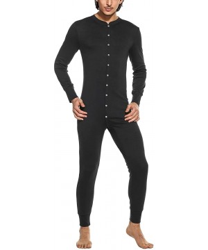 Thermal Underwear Men's One Piece Pajama Long Thermal Union Suit Button Down Pajamas S-XXL - Black - CK12O2Y4TMR