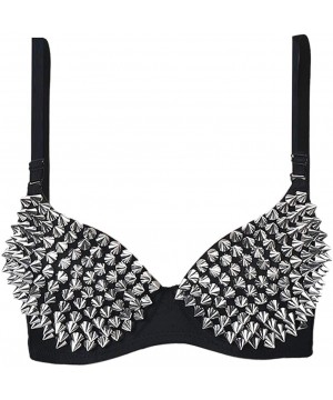 Bras Sexy Bras Women Party All-Over Spike Rivet Tassels Metallic Punk Dance Bra - Silver-2 - CF18H85TQ52