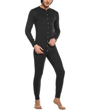 Thermal Underwear Men's One Piece Pajama Long Thermal Union Suit Button Down Pajamas S-XXL - Black - CK12O2Y4TMR