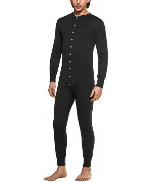 Thermal Underwear Men's One Piece Pajama Long Thermal Union Suit Button Down Pajamas S-XXL - Black - CK12O2Y4TMR