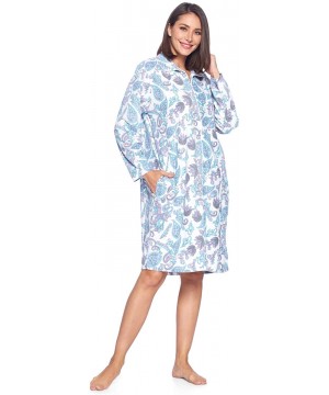 Robes Women's Printed Micro Fleece Zip Up Long Sleeve Sleepwear Duster Robe - Blue/White Paisley - CJ192K08YQ9