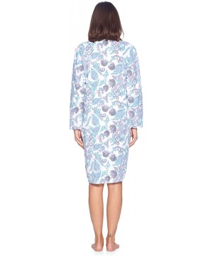 Robes Women's Printed Micro Fleece Zip Up Long Sleeve Sleepwear Duster Robe - Blue/White Paisley - CJ192K08YQ9