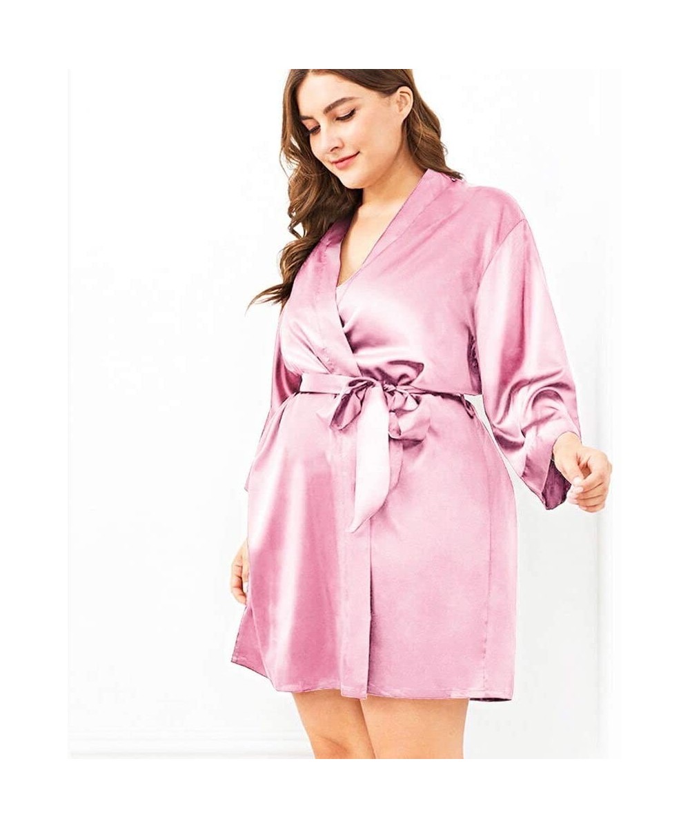 Robes Pajamas Silk Women Sleep Wear Bathrobe Nightgown Black Long Sleeve Sash Female Sleepwear Bathgown Large Lady Home NDMUS...