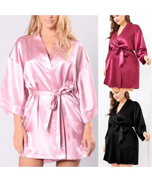 Robes Pajamas Silk Women Sleep Wear Bathrobe Nightgown Black Long Sleeve Sash Female Sleepwear Bathgown Large Lady Home NDMUS...