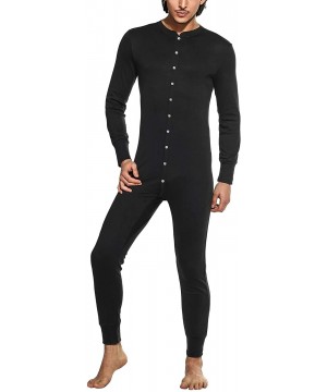 Thermal Underwear Men's One Piece Pajama Long Thermal Union Suit Button Down Pajamas S-XXL - Black - CK12O2Y4TMR