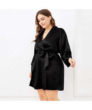 Robes Pajamas Silk Women Sleep Wear Bathrobe Nightgown Black Long Sleeve Sash Female Sleepwear Bathgown Large Lady Home NDMUS...