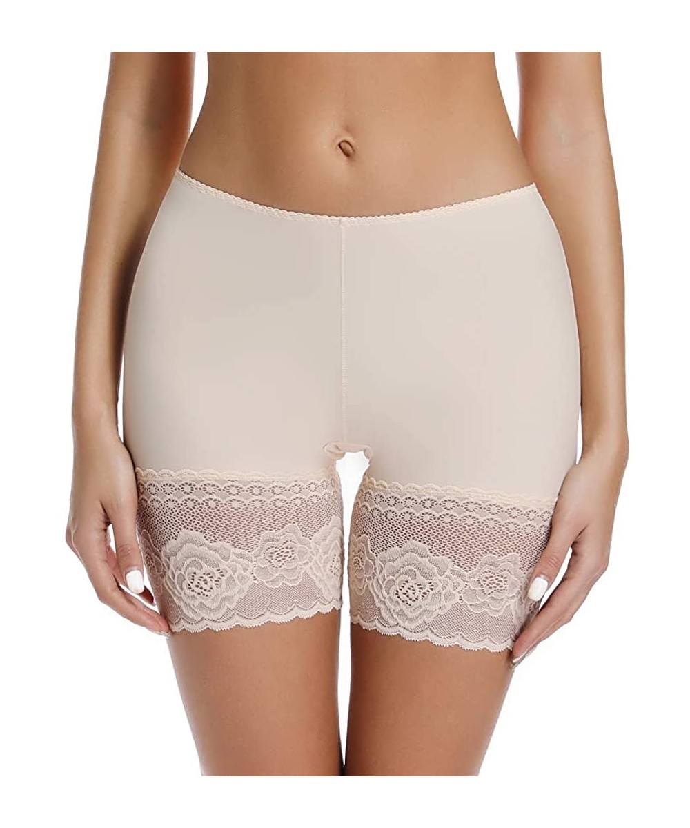 Shapewear Slip Shorts for Under Dresses Comfy Boyshorts Panties for Women Lace Anti Chafing Underwear - Beige - CM196U0YYAR