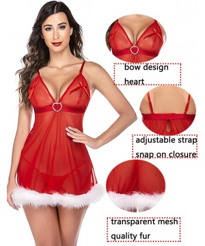 Baby Dolls & Chemises Womens Christmas Lingerie Santa Babydoll Deep V Sexy Nightwear with Bow - Chemise-red - CK193IE2MNE