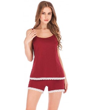 Sets Women's Pajamas Sexy Sling Pajamas Lace Lace Two Piece Suit - Claret - C519DZ49LIG