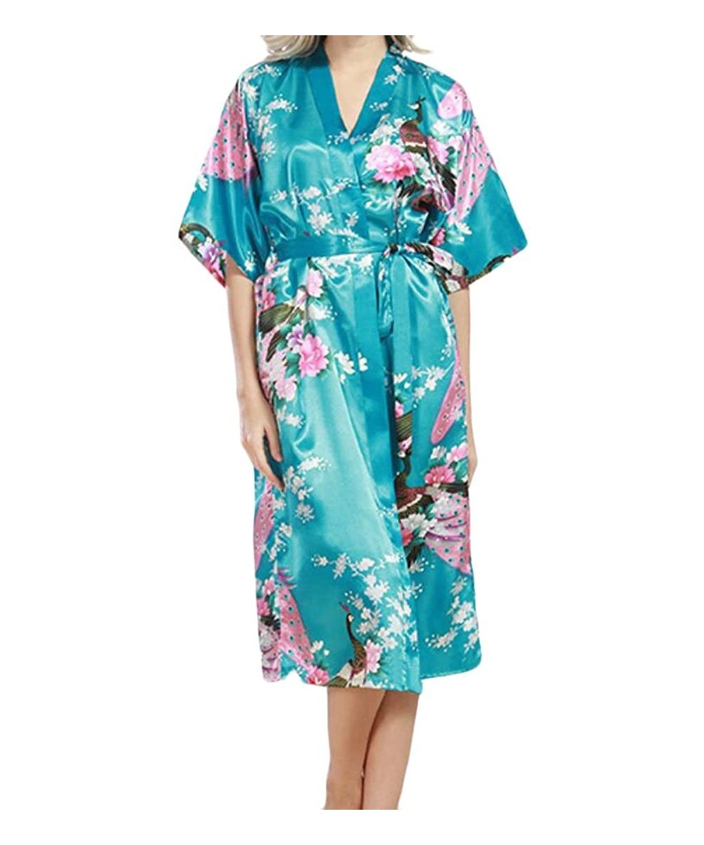 Sets Women Half Sleeve Plus Size Lace up V Neck Floral Print Kimono Robe Pajama Sets Sleepwear Pjs Sets - 5 - C718EZKWOZD