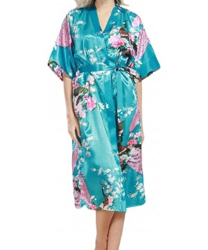 Sets Women Half Sleeve Plus Size Lace up V Neck Floral Print Kimono Robe Pajama Sets Sleepwear Pjs Sets - 5 - C718EZKWOZD