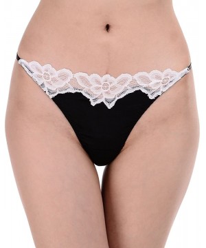 Panties 93% Silk 7% Spandex Women's Lace Thong Panties - Black/White - CC11APIX66X