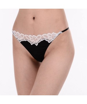 Panties 93% Silk 7% Spandex Women's Lace Thong Panties - Black/White - CC11APIX66X