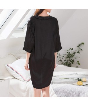 Nightgowns & Sleepshirts Women's Satin Boyfriend Nightshirt Dress Half Sleeve Lingerie Silk Short Nightgown - Black - CA196OM...